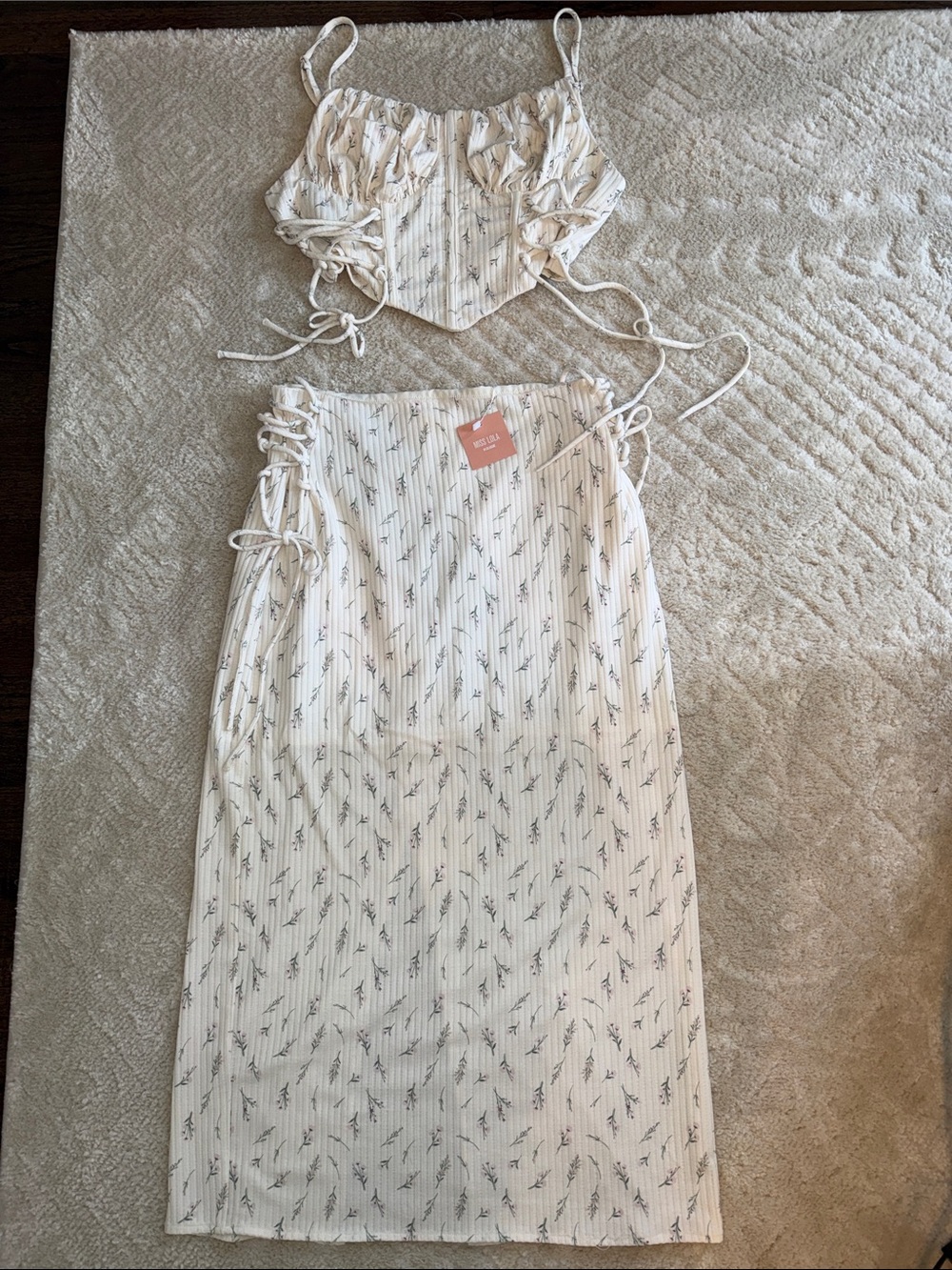 Miss Lola Cream Floral Pinstripe Corset Set